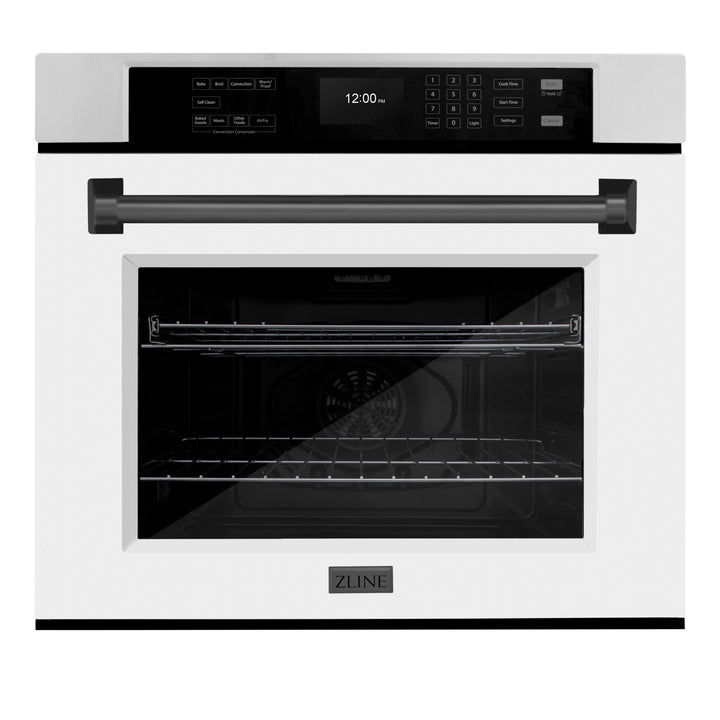 ZLINE 30" Autograph Single Wall Oven with Air Fry and Self-Clean in Stainless Steel with White Matte Door and Black Matte Handle, WASZ-WM-30-MB