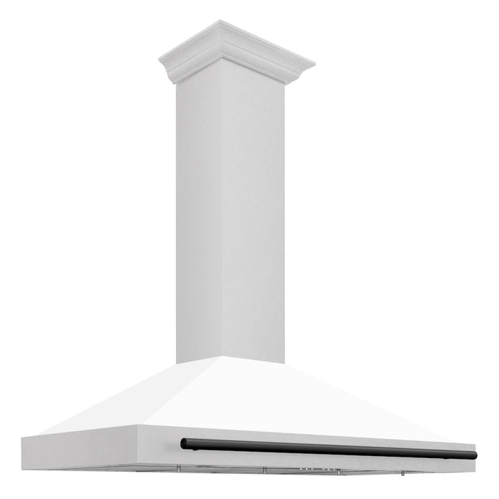 ZLINE 48 in. Autograph Edition Convertible Fingerprint Resistant Satin Stainless Steel Range Hood with White Matte Shell and Matte Black Handle (KB4SNZ-WM48-MB)