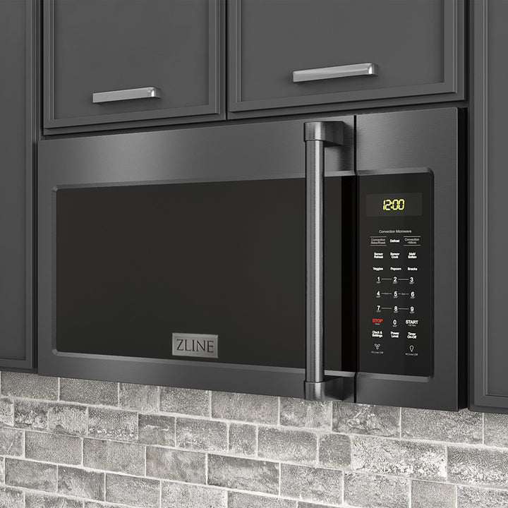 ZLINE 30" 1.5 cu. ft. Over the Range Microwave in Black Stainless Steel with Traditional Handle and Set of 2 Charcoal Filters, MWO-OTRCFH-30-BS