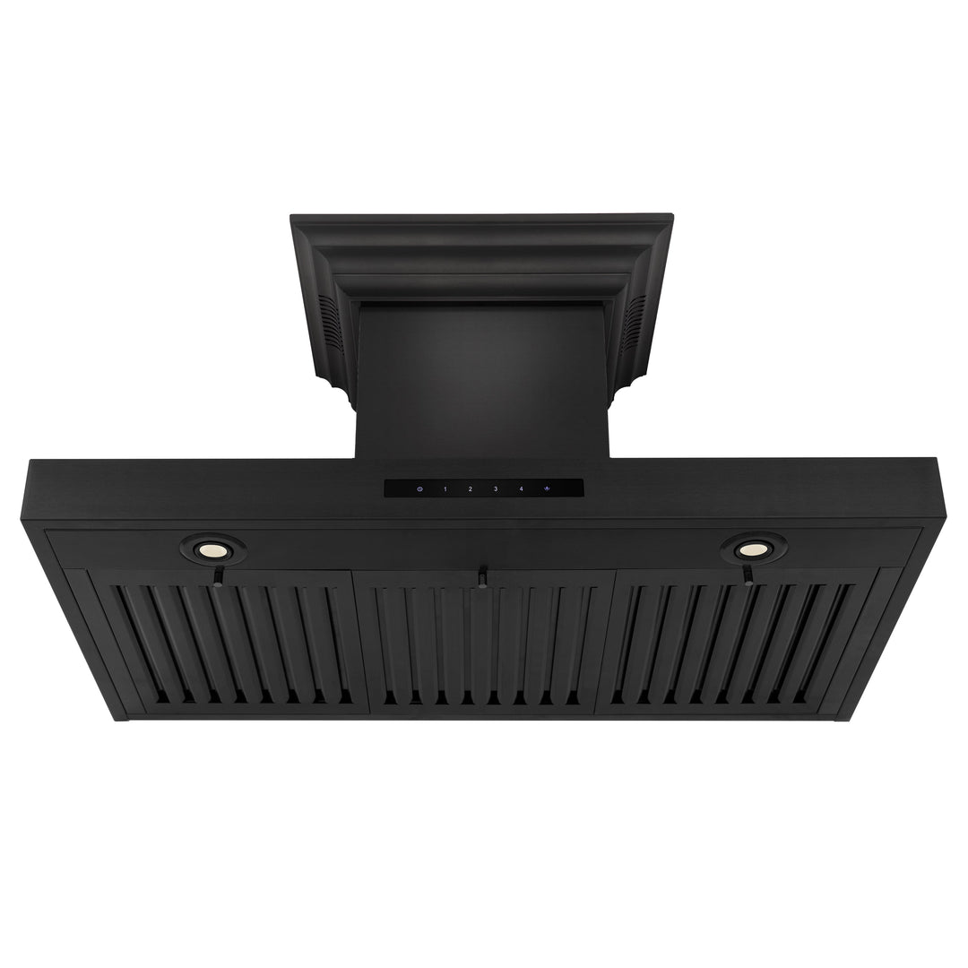 36" ZLINE CrownSoundâ„¢Ducted Vent Wall Mount Range Hood in Black Stainless Steel with Built-in Bluetooth Speakers (BSKENCRN-BT-36)