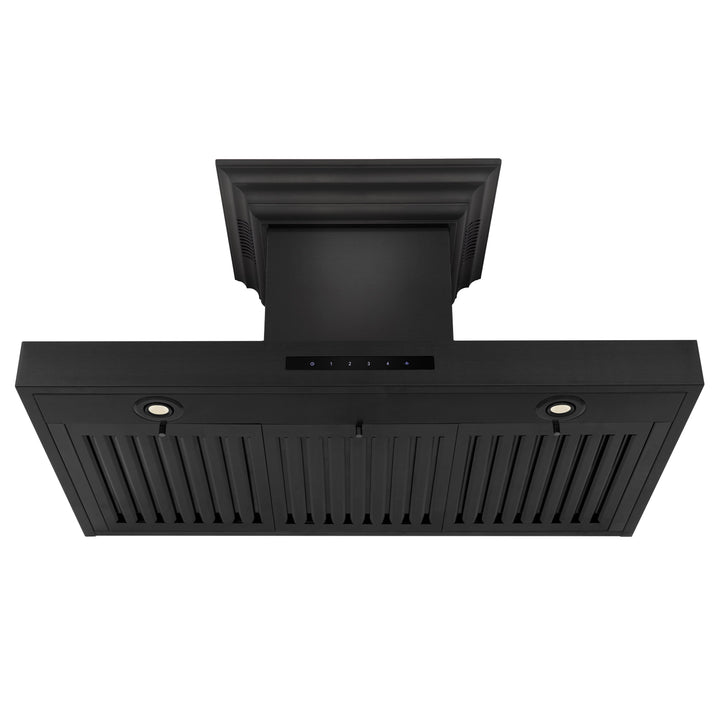 36" ZLINE CrownSoundâ„¢Ducted Vent Wall Mount Range Hood in Black Stainless Steel with Built-in Bluetooth Speakers (BSKENCRN-BT-36)