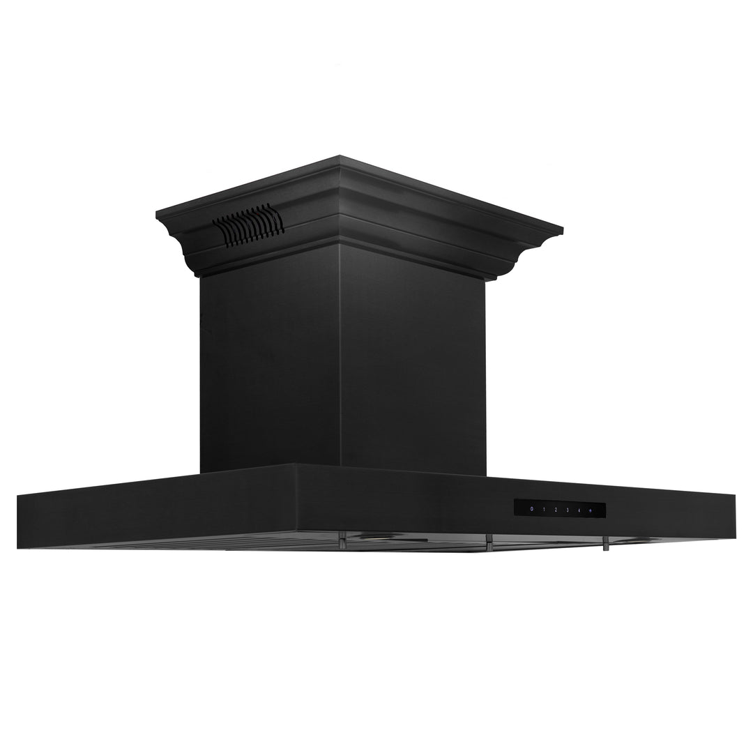 36" ZLINE CrownSoundâ„¢Ducted Vent Wall Mount Range Hood in Black Stainless Steel with Built-in Bluetooth Speakers (BSKENCRN-BT-36)