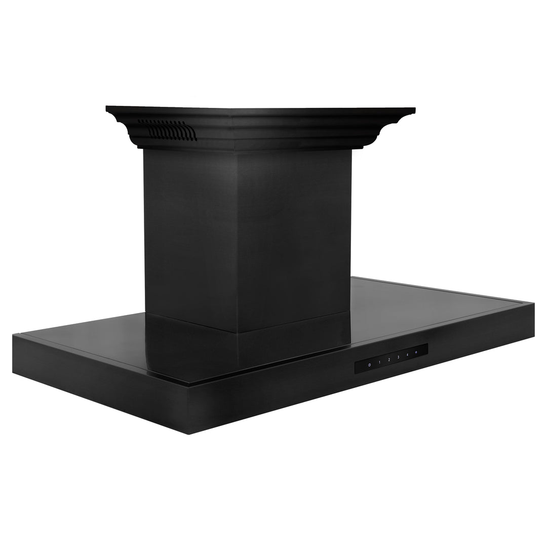 36" ZLINE CrownSoundâ„¢Ducted Vent Wall Mount Range Hood in Black Stainless Steel with Built-in Bluetooth Speakers (BSKENCRN-BT-36)