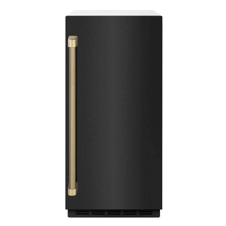 ZLINE Autograph Edition 15 in. Touchstone Clear Cube Ice Maker with Drain Pump and Black Stainless Steel Door with Champagne Bronze Helix Handle (ICCDZ-BS-15-KCB)