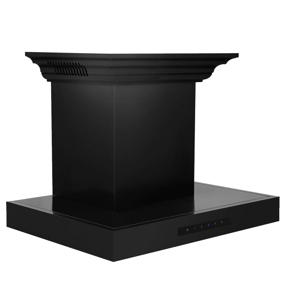 24" ZLINE CrownSoundâ„¢Ducted Vent Wall Mount Range Hood in Black Stainless Steel with Built-in Bluetooth Speakers (BSKENCRN-BT-24)