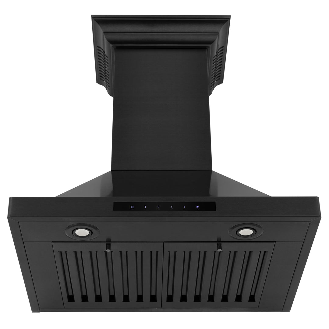 30" ZLINE CrownSoundâ„¢Ducted Vent Wall Mount Range Hood in Black Stainless Steel with Built-in Bluetooth Speakers (BSKBNCRN-BT-30)