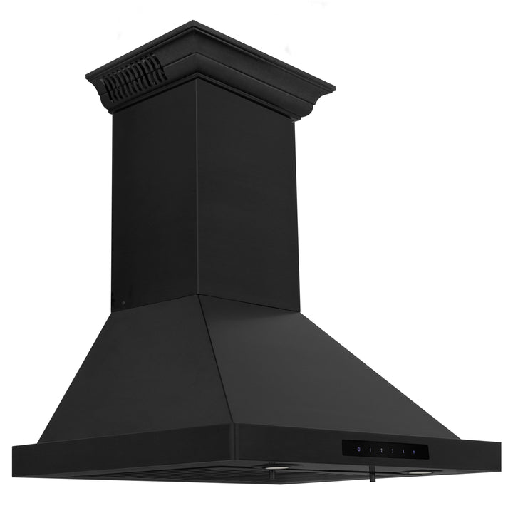 30" ZLINE CrownSoundâ„¢Ducted Vent Wall Mount Range Hood in Black Stainless Steel with Built-in Bluetooth Speakers (BSKBNCRN-BT-30)