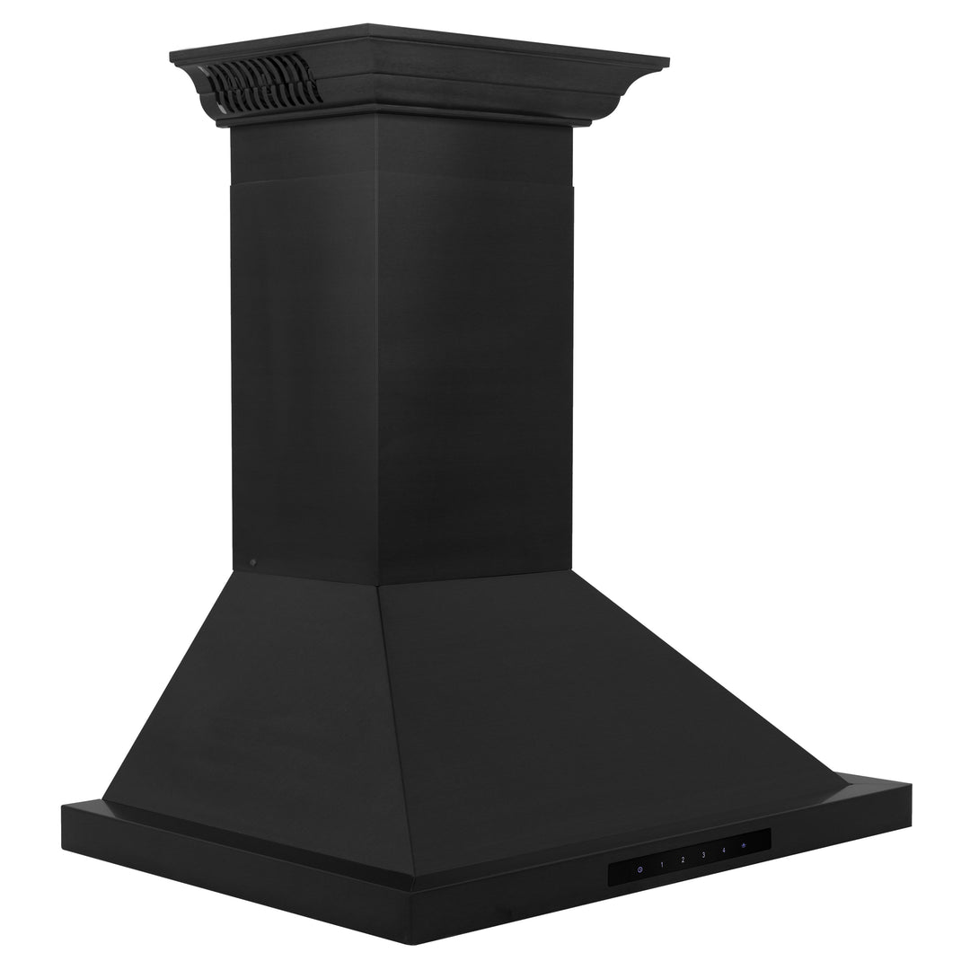 30" ZLINE CrownSoundâ„¢Ducted Vent Wall Mount Range Hood in Black Stainless Steel with Built-in Bluetooth Speakers (BSKBNCRN-BT-30)