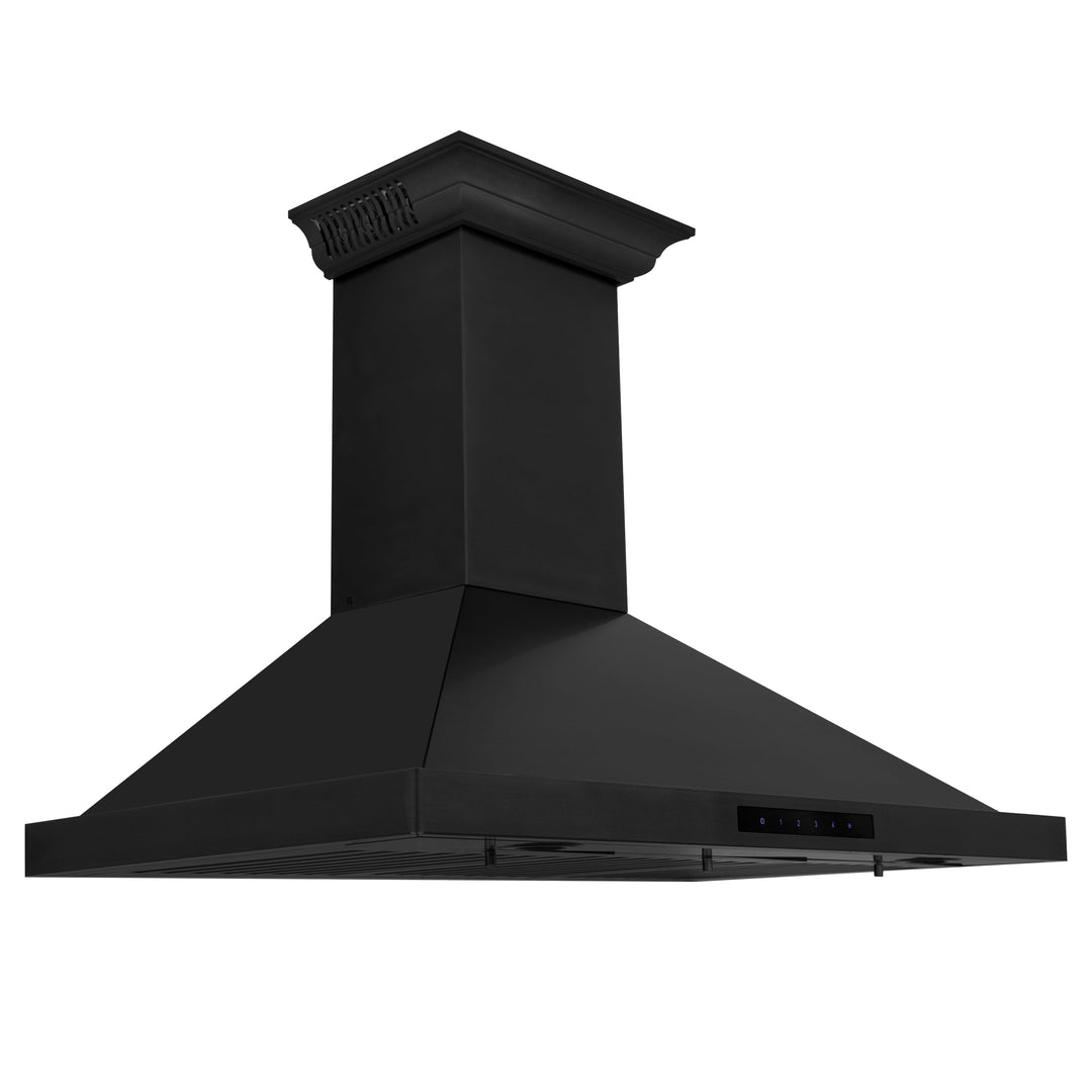 36" ZLINE CrownSoundâ„¢Ducted Vent Wall Mount Range Hood in Black Stainless Steel with Built-in Bluetooth Speakers (BSKBNCRN-BT-36)