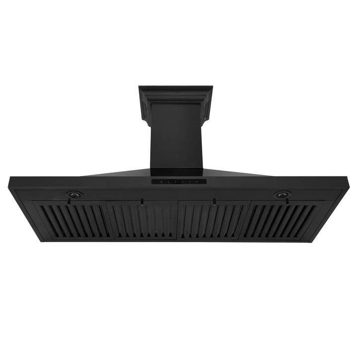 48" ZLINE CrownSoundâ„¢Ducted Vent Wall Mount Range Hood in Black Stainless Steel with Built-in Bluetooth Speakers (BSKBNCRN-BT-48)