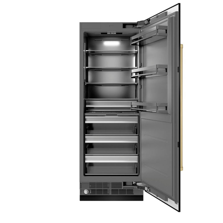 ZLINE Autograph Edition 30 in. 16.7 cu. ft. Column Refrigerator in Black Stainless Steel with Graphite Gray Interior and Champagne Bronze Accents (RCRVZ-BS-30-CB)