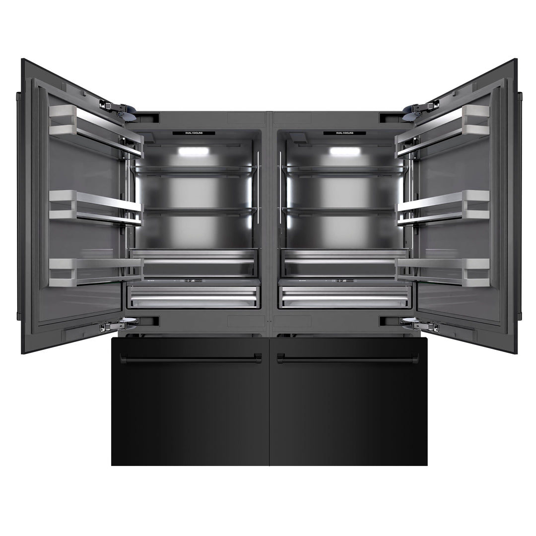 ZLINE 72 in. 39.6 cu. ft. French Door Built-In Bottom Freezer Refrigerator with Water Dispensers and Ice Makers in Black Stainless Steel with Graphite Gray Interior (GRBIT-BS-72)