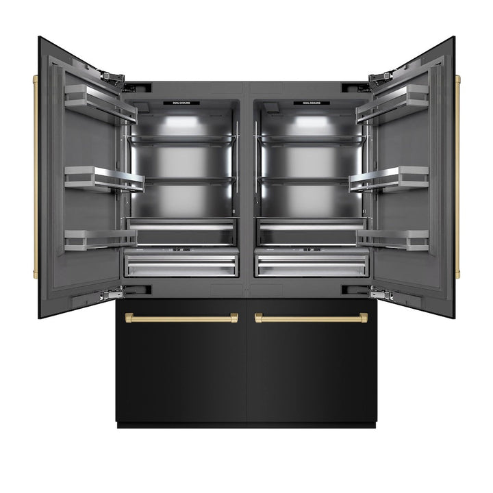 ZLINE Autograph Edition 60 in. 32.2 cu. ft. French Door Built-In Bottom Freezer Refrigerator with Water Dispenser and Ice Maker in Black Stainless Steel with Graphite Gray Interior and Champagne Bronze Accents (GRBIVZ-BS-60-CB)