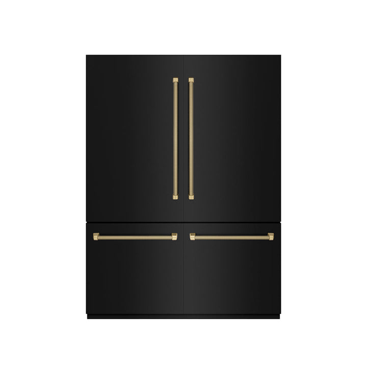 ZLINE Autograph Edition 60 in. 32.2 cu. ft. French Door Built-In Bottom Freezer Refrigerator with Water Dispenser and Ice Maker in Black Stainless Steel with Graphite Gray Interior and Champagne Bronze Helix Handles (GRBIVZ-BS60KCB)