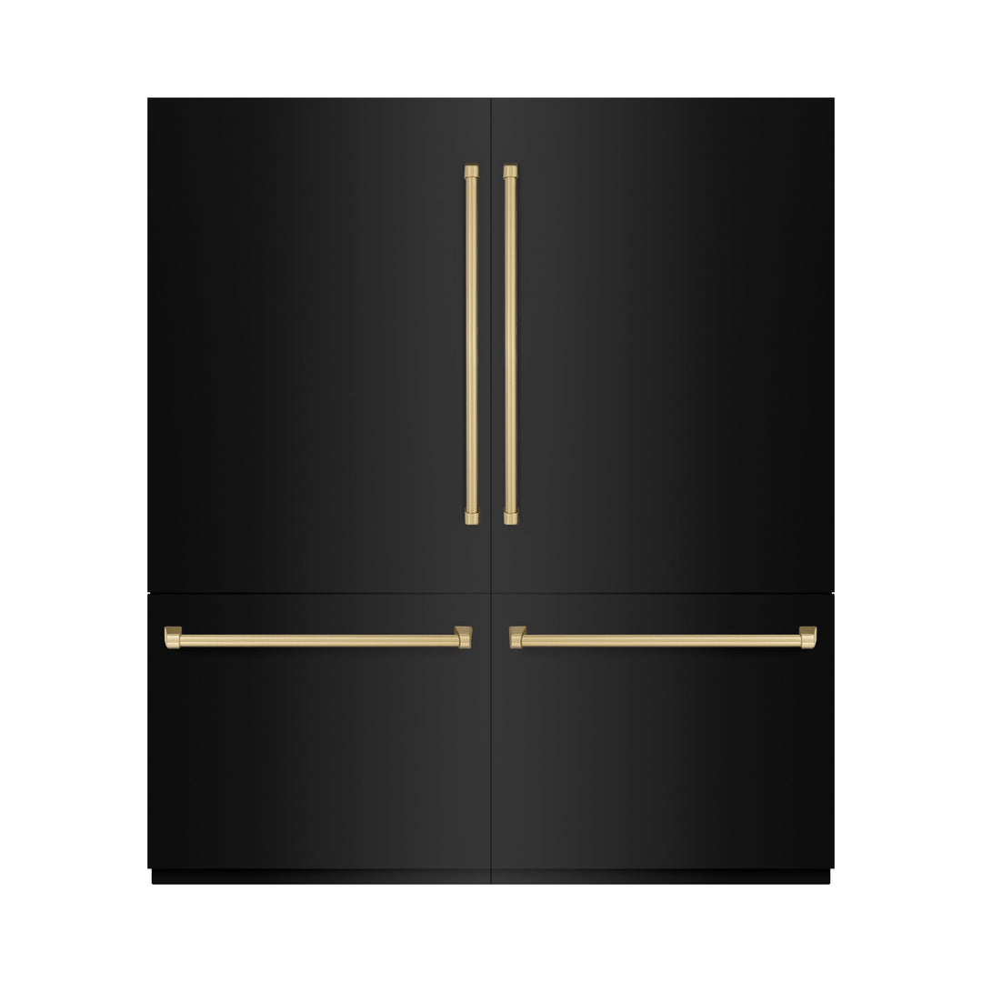 ZLINE Autograph Edition 72 in. 39.6 cu. ft. French Door Built-In Bottom Freezer Refrigerator with Water Dispensers and Ice Makers in Black Stainless Steel and Champagne Bronze Accents (RBITZ-BS-72-CB)