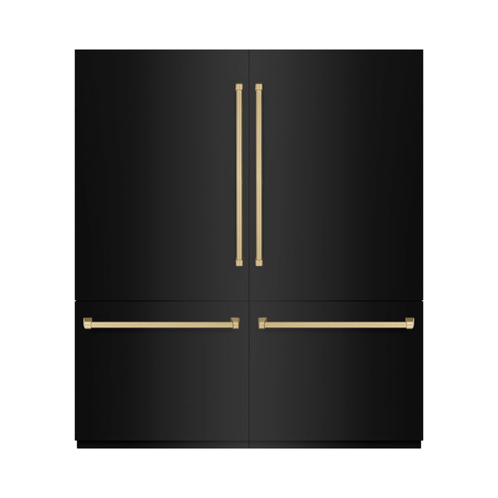 ZLINE Autograph Edition 72 in. 39.6 cu. ft. French Door Built-In Bottom Freezer Refrigerator with Water Dispensers and Ice Makers in Black Stainless Steel and Champagne Bronze Accents (RBITZ-BS-72-CB)