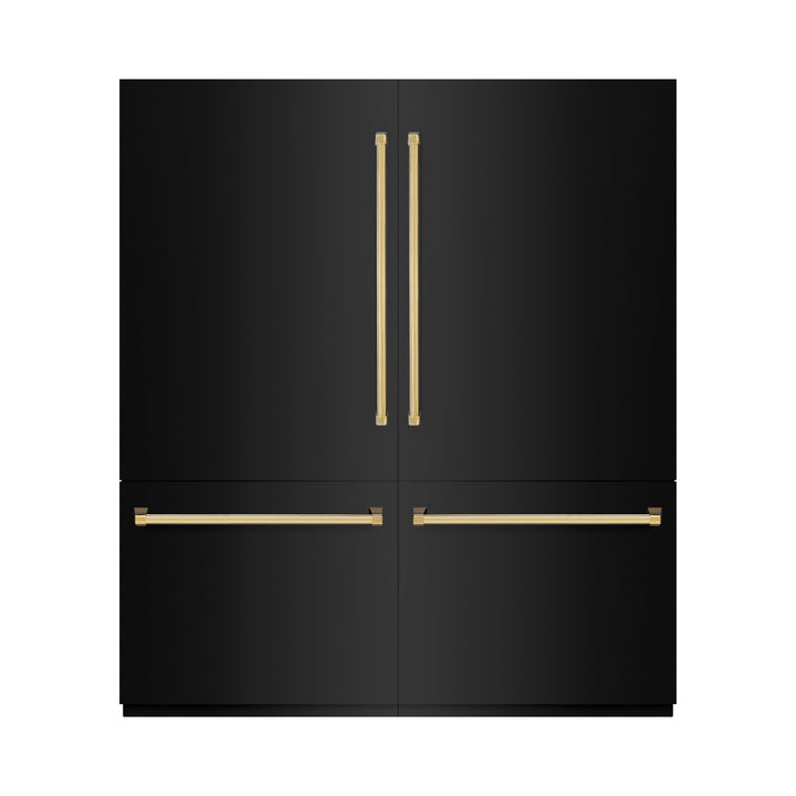 ZLINE Autograph Edition 72 in. 39.6 cu. ft. French Door Built-In Bottom Freezer Refrigerator with Water Dispensers and Ice Makers in Black Stainless Steel and Polished Gold Accents (RBITZ-BS-72-G)
