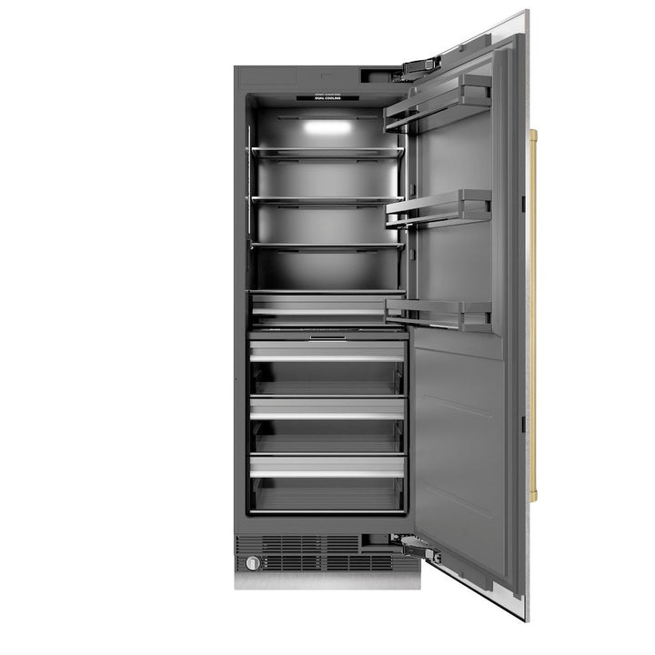 ZLINE Autograph Edition 30 in. 16.7 cu. ft. Column Refrigerator in Satin Stainless Steel with Graphite Gray Interior and Champagne Bronze Accents (RCRVZ-SN-30-CB)