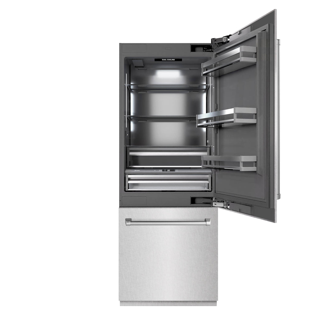 ZLINE 30 in. 16.1 cu. ft. Built-In Bottom Freezer Refrigerator with Water Dispenser and Ice Maker in Satin Stainless Steel with Graphite Gray Interior (GRBIV-SN-30)