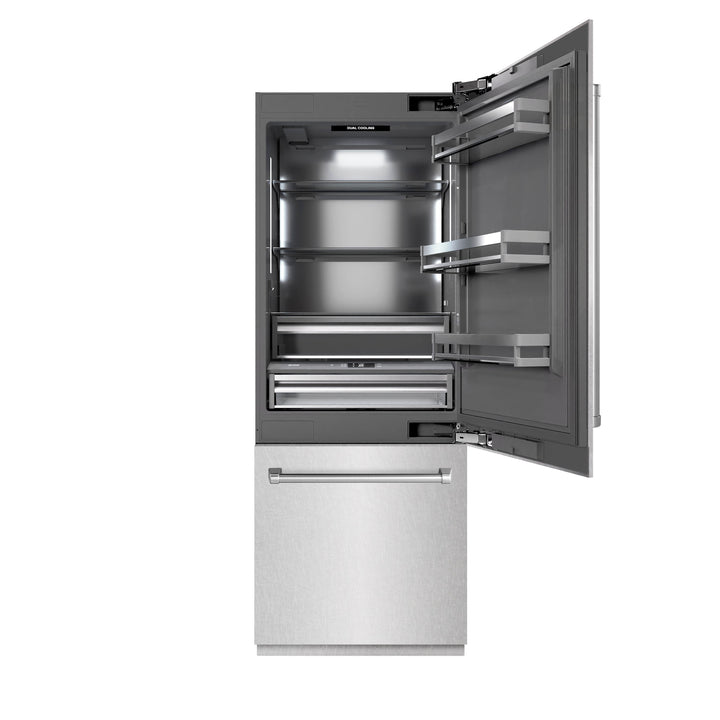 ZLINE 30 in. 16.1 cu. ft. Built-In Bottom Freezer Refrigerator with Water Dispenser and Ice Maker in Satin Stainless Steel with Graphite Gray Interior (GRBIV-SN-30)