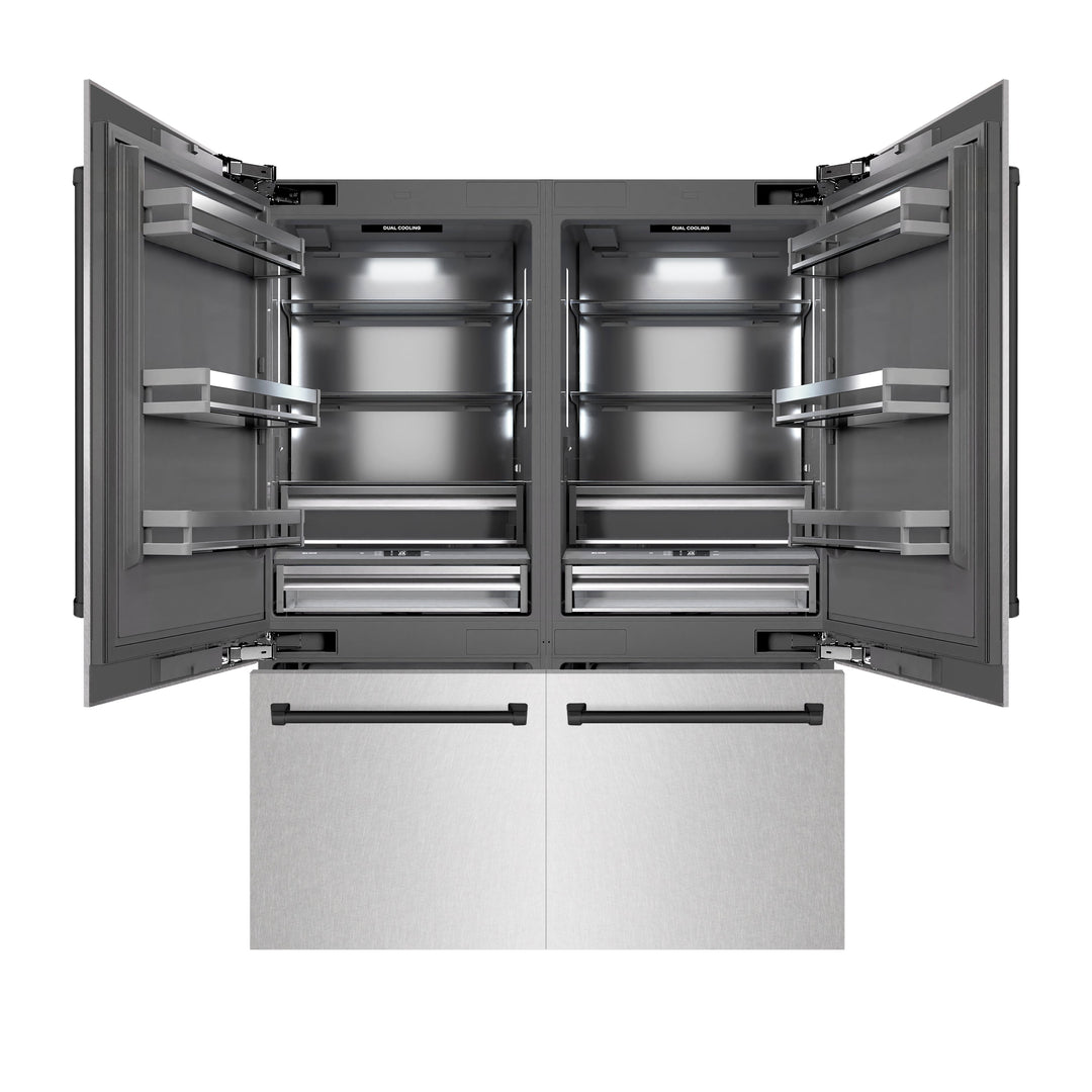 ZLINE Autograph Edition 60 in. 32.2 cu. ft. French Door Built-In Bottom Freezer Refrigerator with Water Dispenser and Ice Maker in Satin Stainless Steel with Graphite Gray Interior and Matte Black Accents (GRBIVZ-SN-60-MB)