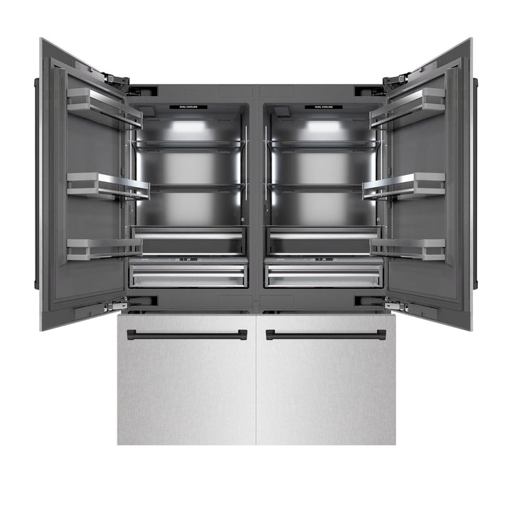ZLINE Autograph Edition 60 in. 32.2 cu. ft. French Door Built-In Bottom Freezer Refrigerator with Water Dispenser and Ice Maker in Satin Stainless Steel with Graphite Gray Interior and Matte Black Accents (GRBIVZ-SN-60-MB)