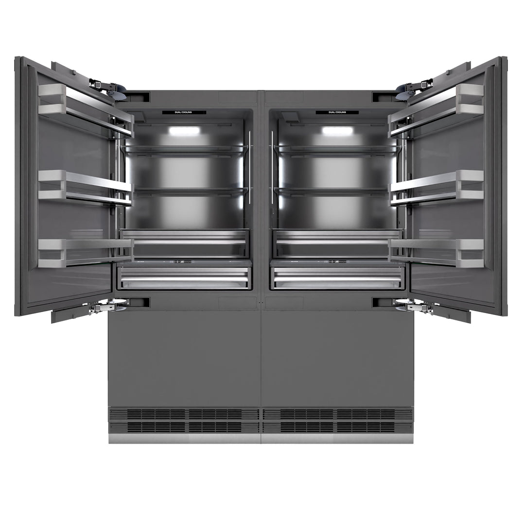 ZLINE 72 in. 39.6 cu. ft. Panel Ready French Door Built-In Bottom Freezer Refrigerator with Water Dispensers and Ice Makers with Graphite Gray Interior (GRBIT-72)