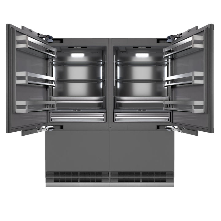 ZLINE 72 in. 39.6 cu. ft. Panel Ready French Door Built-In Bottom Freezer Refrigerator with Water Dispensers and Ice Makers with Graphite Gray Interior (GRBIT-72)