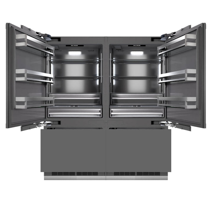 ZLINE Autograph Edition 72 in. 39.6 cu. ft. Panel Ready French Door Built-In Bottom Freezer Refrigerator with Water Dispensers and Ice Makers with Graphite Gray Interior and Polished Gold Accents (GRBITZ-72-G)