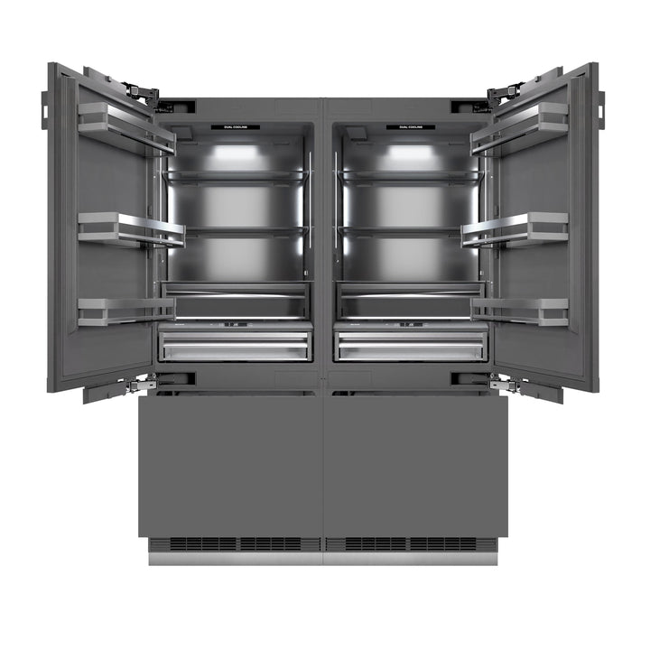 ZLINE Autograph Edition 60 in. 32.2 cu. ft. Panel Ready French Door Built-In Bottom Freezer Refrigerator with Water Dispenser and Ice Maker with Graphite Gray Interior and Matte Black Accents (GRBIVZ-60-MB)