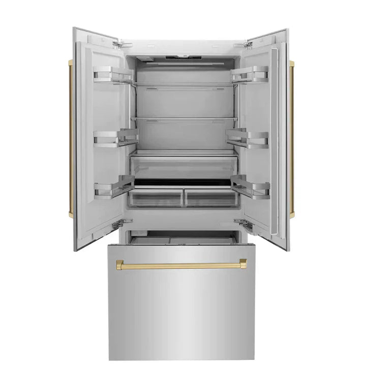 ZLINE Autograph Bronze Package - 48" Rangetop, 48" Range Hood, Dishwasher, Built-In Refrigerator, Microwave Oven, Wall Oven