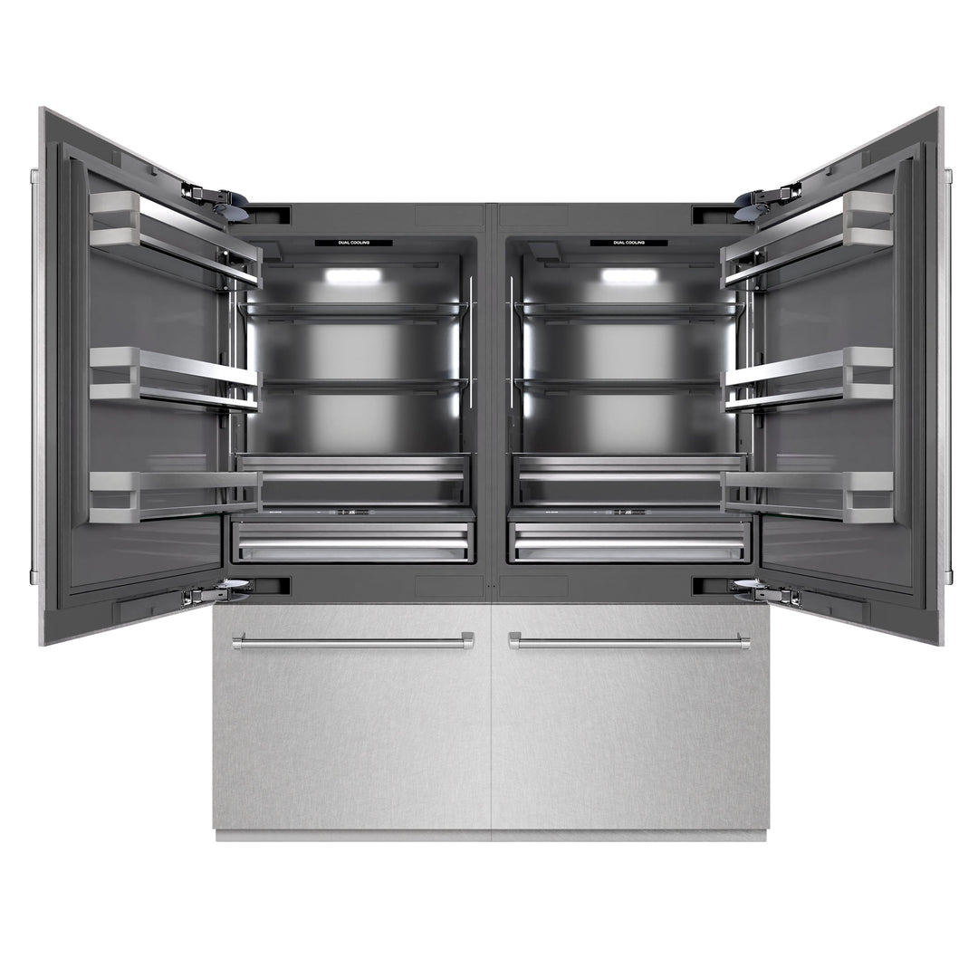 ZLINE 72 in. 39.6 cu. ft. French Door Built-In Bottom Freezer Refrigerator with Water Dispensers and Ice Makers in Satin Stainless Steel with Graphite Gray Interior (GRBIT-SN-72)