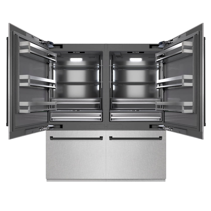 ZLINE Autograph Edition 72 in. 39.6 cu. ft. French Door Built-In Bottom Freezer Refrigerator with Water Dispensers and Ice Makers in Satin Stainless Steel with Graphite Gray Interior and Matte Black Accents (GRBITZ-SN-72-MB)