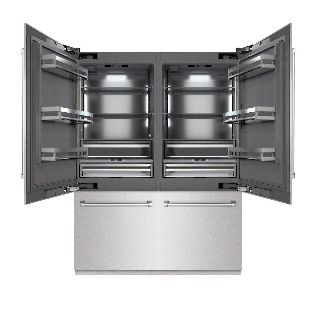 ZLINE 60 in. 32.2 cu. ft. French Door Built-In Bottom Freezer Refrigerator with Water Dispensers and Ice Makers in Satin Stainless Steel with Graphite Gray Interior (GRBIV-SN-60)