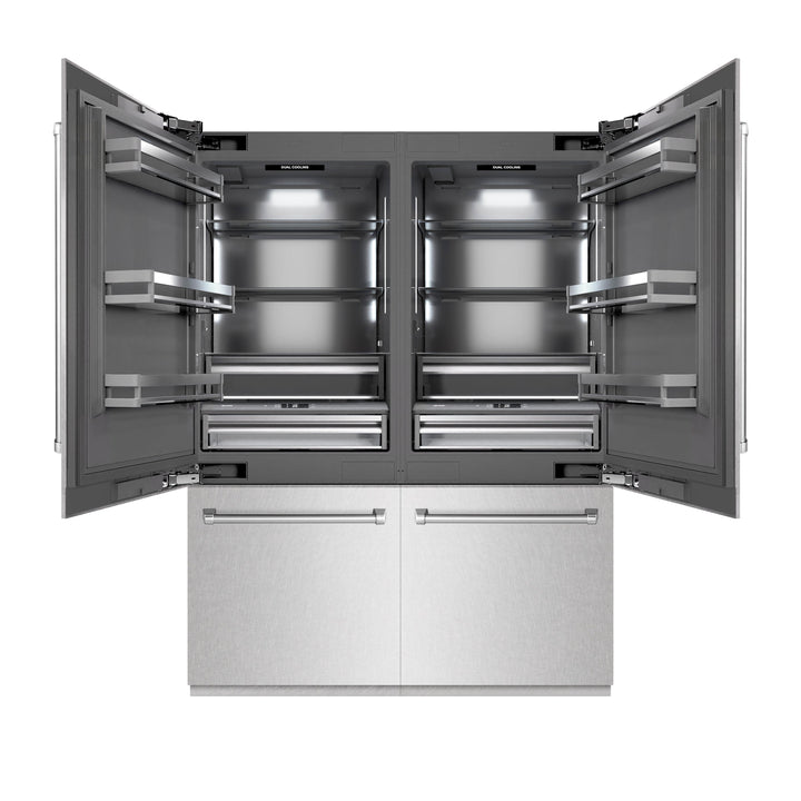 ZLINE 60 in. 32.2 cu. ft. French Door Built-In Bottom Freezer Refrigerator with Water Dispensers and Ice Makers in Satin Stainless Steel with Graphite Gray Interior (GRBIV-SN-60)