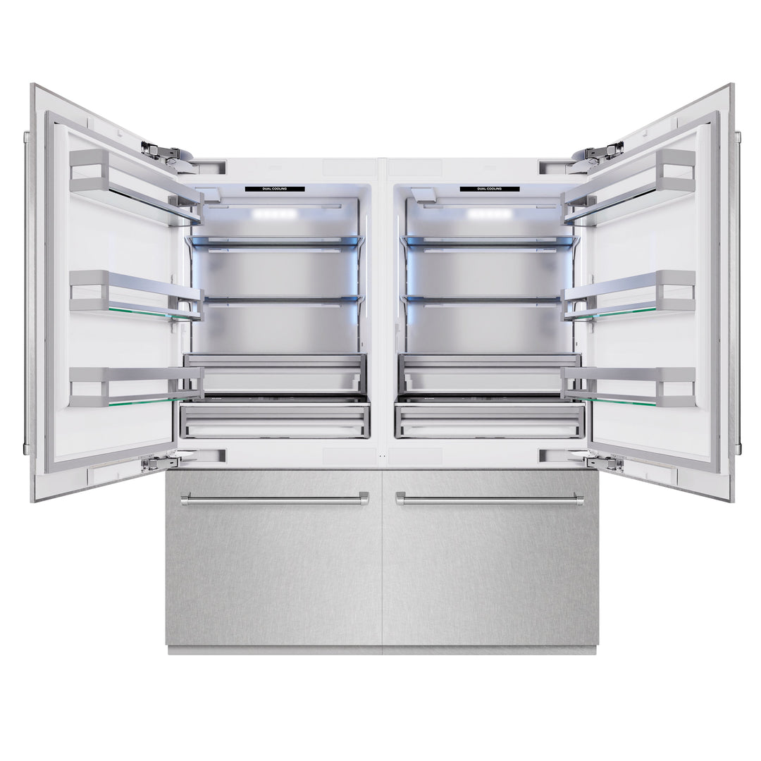 ZLINE 72 in. 39.6 cu. ft. French Door Built-In Bottom Freezer Refrigerator with Water Dispensers and Ice Makers in Satin Stainless Steel (RBIT-SN-72)