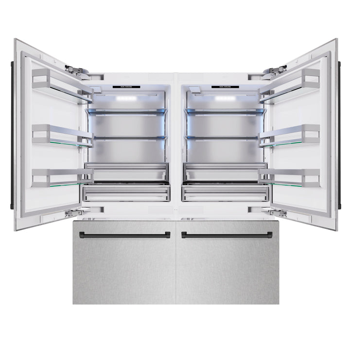 ZLINE Autograph Edition 72 in. 39.6 cu. ft. French Door Built-In Bottom Freezer Refrigerator with Water Dispensers and Ice Makers in Satin Stainless Steel and Matte Black Accents (RBITZ-SN-72-MB)