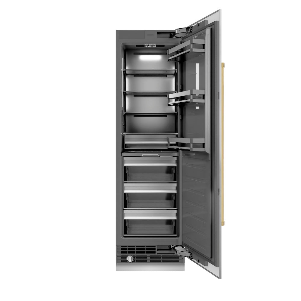 ZLINE Autograph Edition 24 in. 12.5 cu. ft. Column Refrigerator in Stainless Steel with Graphite Gray Interior and Polished Gold Accents (RCRVZ-30424-G)