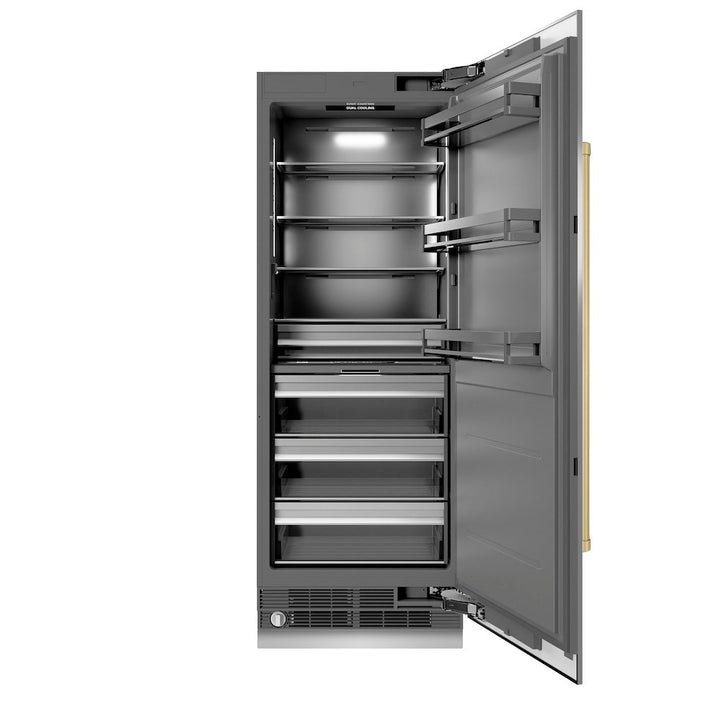 ZLINE Autograph Edition 30 in. 16.7 cu. ft. Column Refrigerator in Stainless Steel with Graphite Gray Interior and Champagne Bronze Accents (RCRVZ-30430-CB)