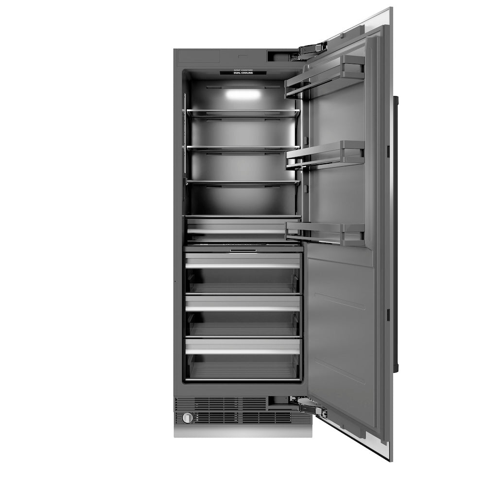 ZLINE Autograph Edition 30 in. 16.7 cu. ft. Column Refrigerator in Stainless Steel with Graphite Gray Interior and Matte Black Accents (RCRVZ-30430-MB)