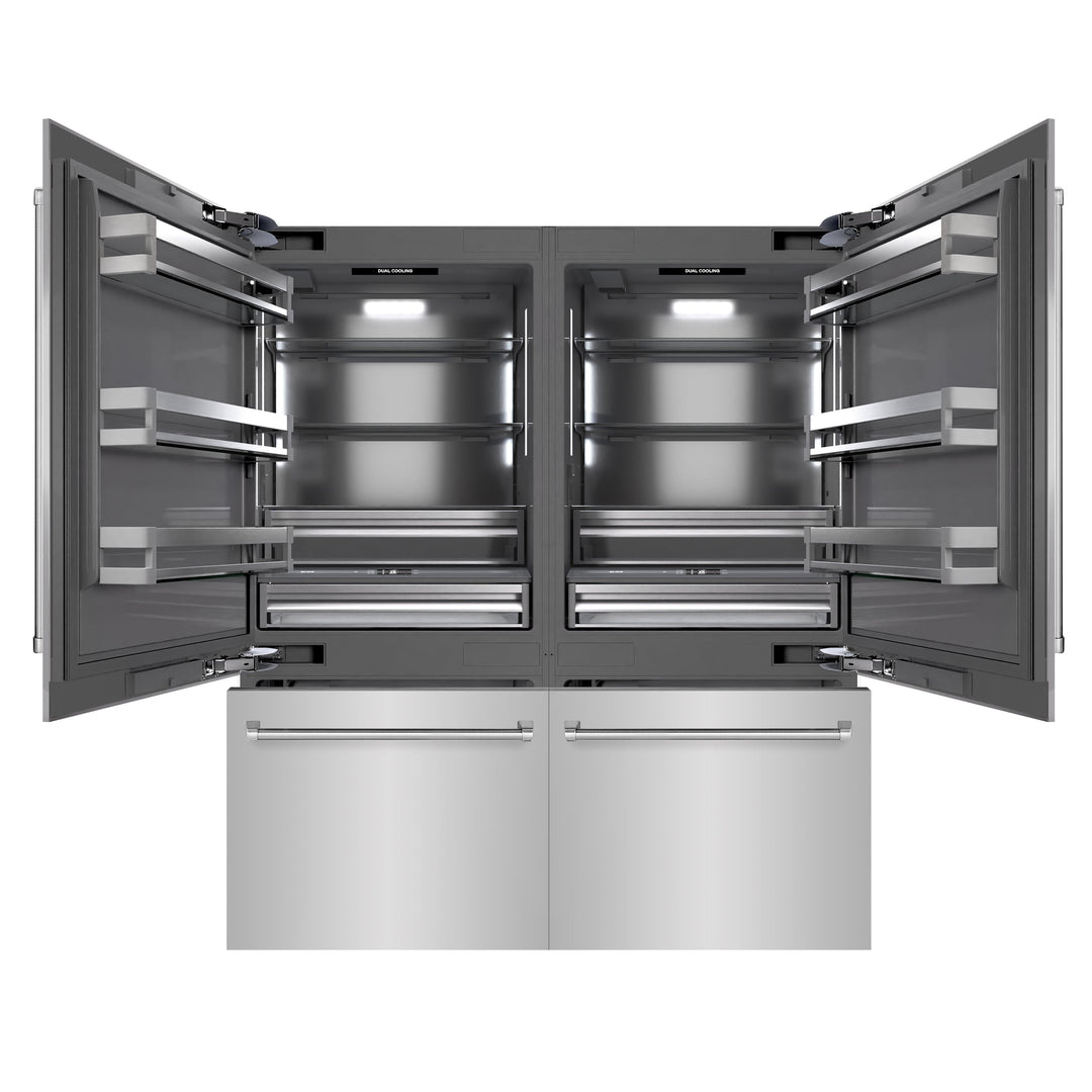 ZLINE 72 in. 39.6 cu. ft. French Door Built-In Bottom Freezer Refrigerator with Water Dispensers and Ice Makers in Stainless Steel with Graphite Gray Interior (GRBIT-304-72)