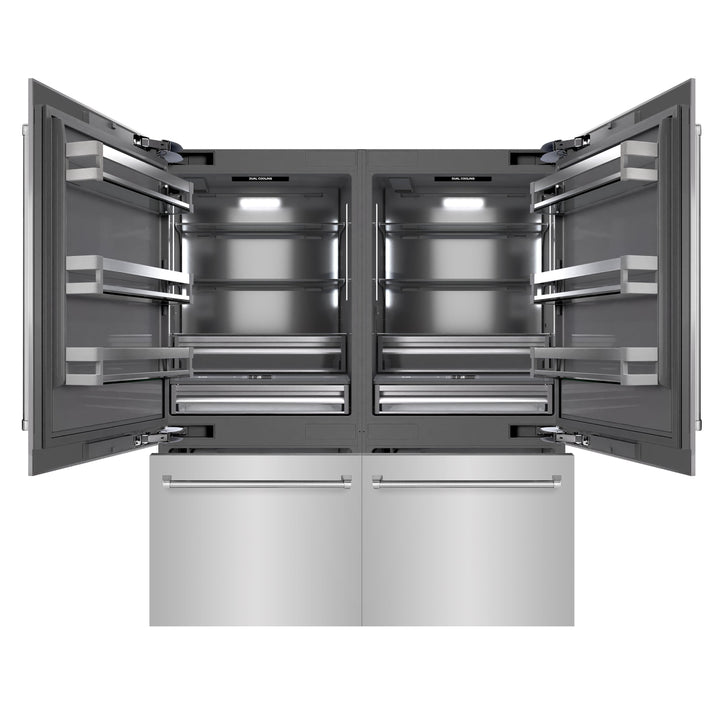 ZLINE 72 in. 39.6 cu. ft. French Door Built-In Bottom Freezer Refrigerator with Water Dispensers and Ice Makers in Stainless Steel with Graphite Gray Interior (GRBIT-304-72)