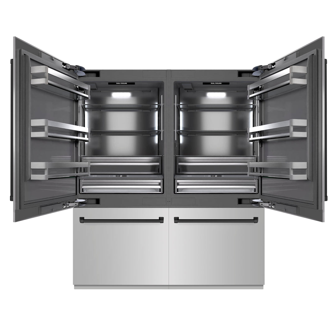 ZLINE Autograph Edition 72 in. 39.6 cu. ft. French Door Built-In Bottom Freezer Refrigerator with Water Dispensers and Ice Makers in Stainless Steel with Graphite Gray Interior and Matte Black Accents (GRBITZ-304-72MB)