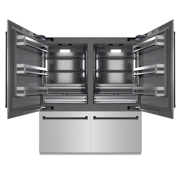 ZLINE Autograph Edition 72 in. 39.6 cu. ft. French Door Built-In Bottom Freezer Refrigerator with Water Dispensers and Ice Makers in Stainless Steel with Graphite Gray Interior and Matte Black Accents (GRBITZ-304-72MB)