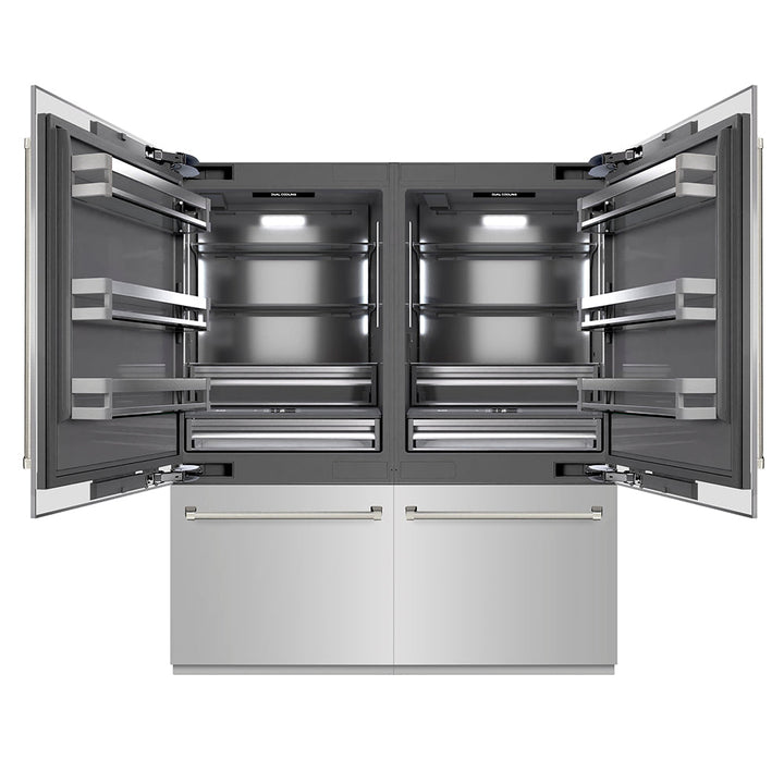 ZLINE Autograph Edition 72 in. 39.6 cu. ft. French Door Built-In Bottom Freezer Refrigerator with Water Dispensers and Ice Makers in Stainless Steel with Graphite Gray Interior and Polished Nickel Helix Handles (GRBITZ-30472KPN)