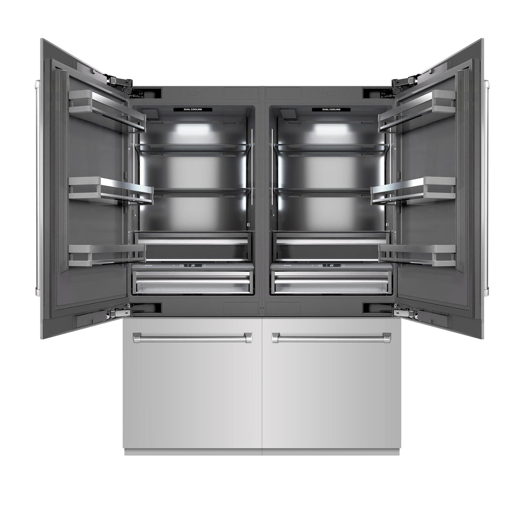 ZLINE 60 in. 32.2 cu. ft. French Door Built-In Bottom Freezer Refrigerator with Water Dispensers and Ice Makers in Stainless Steel with Graphite Gray Interior (GRBIV-304-60)