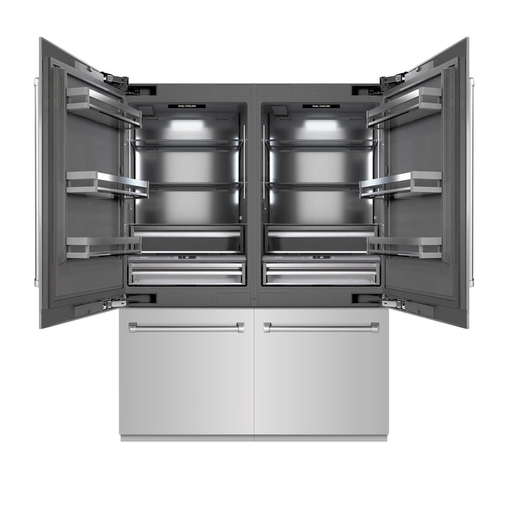 ZLINE 60 in. 32.2 cu. ft. French Door Built-In Bottom Freezer Refrigerator with Water Dispensers and Ice Makers in Stainless Steel with Graphite Gray Interior (GRBIV-304-60)