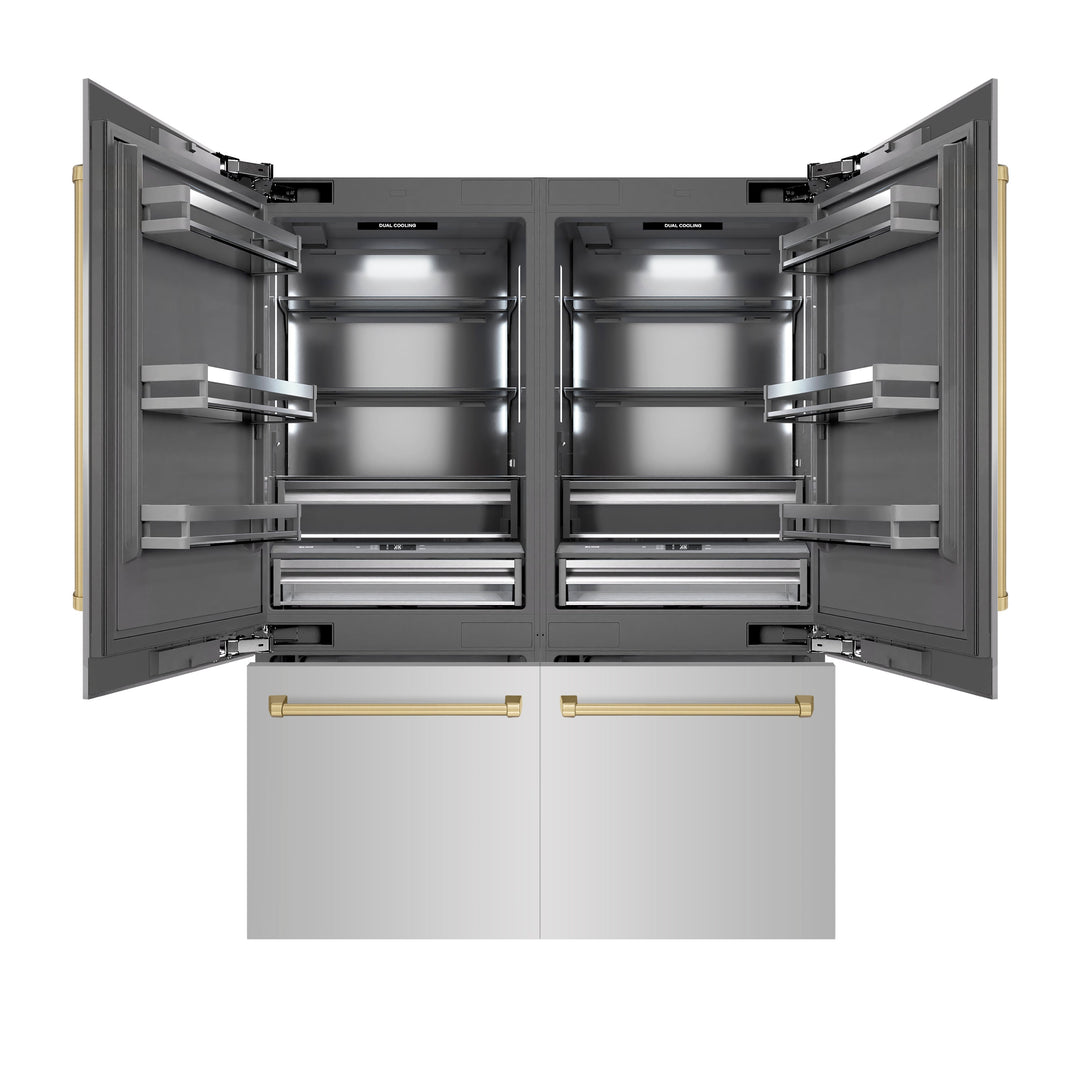 ZLINE Autograph Edition 60 in. 32.2 cu. ft. French Door Built-In Bottom Freezer Refrigerator with Water Dispenser and Ice Maker in Stainless Steel with Graphite Gray Interior and Champagne Bronze Accents (GRBIVZ-304-60CB)