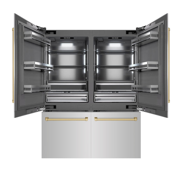 ZLINE Autograph Edition 60 in. 32.2 cu. ft. French Door Built-In Bottom Freezer Refrigerator with Water Dispenser and Ice Maker in Stainless Steel with Graphite Gray Interior and Champagne Bronze Accents (GRBIVZ-304-60CB)