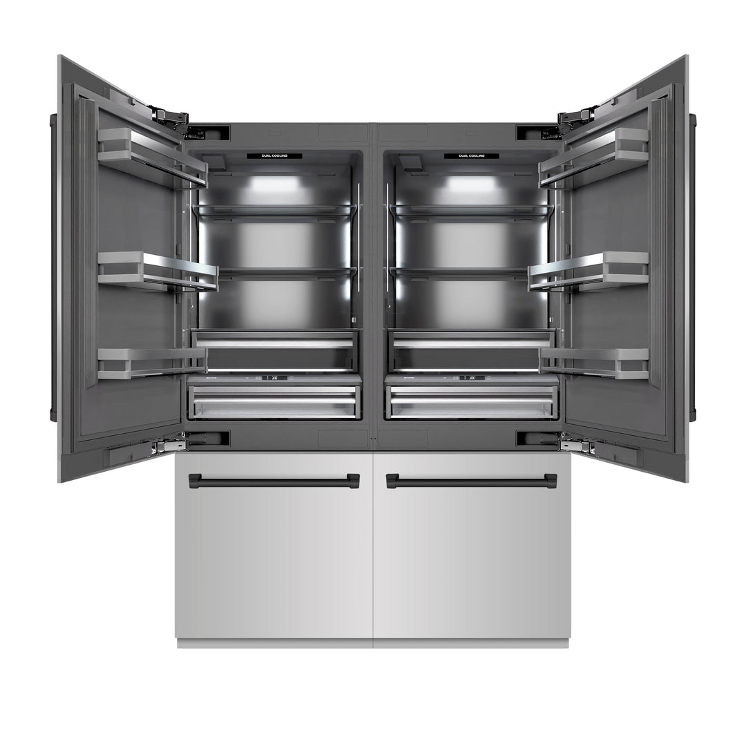 ZLINE Autograph Edition 60 in. 32.2 cu. ft. French Door Built-In Bottom Freezer Refrigerator with Water Dispenser and Ice Maker in Stainless Steel with Graphite Gray Interior and Matte Black Accents (GRBIVZ-304-60MB)